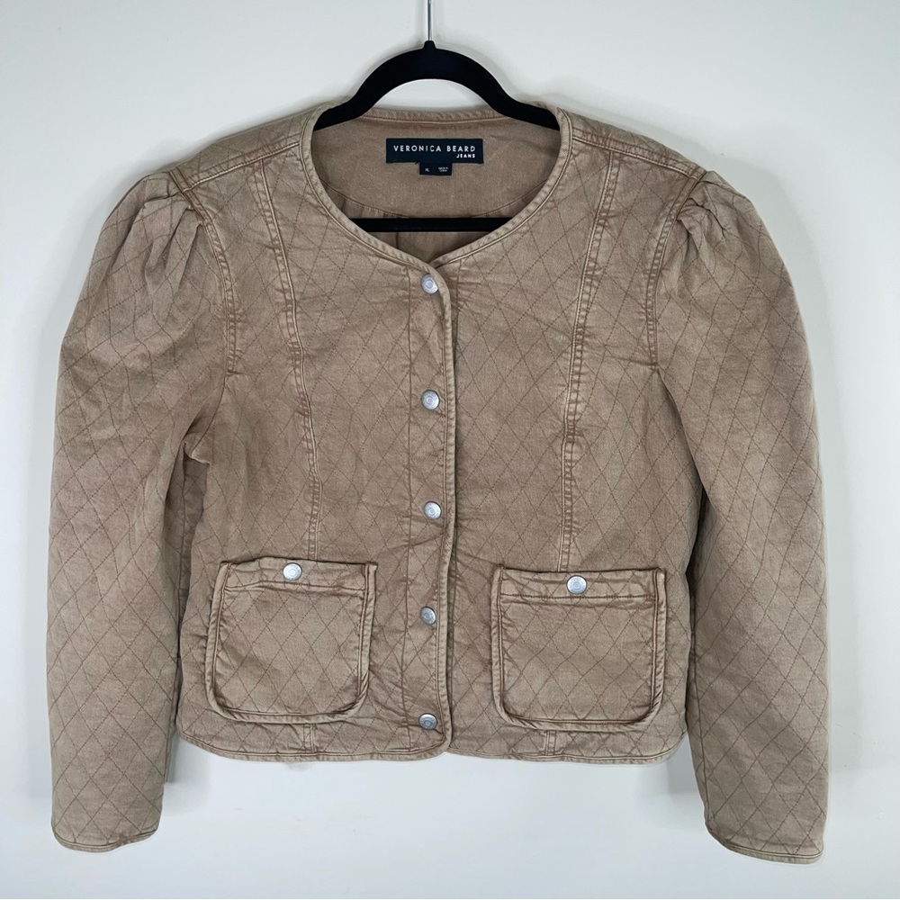 Veronica Beard Camilla Quilted Puff Sleeve Jacket Tan Sierra Size XL